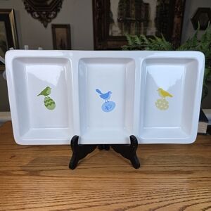 President's Choice Spring Birds & Easter Egg 3-Section Ceramic Tray 13"x7"